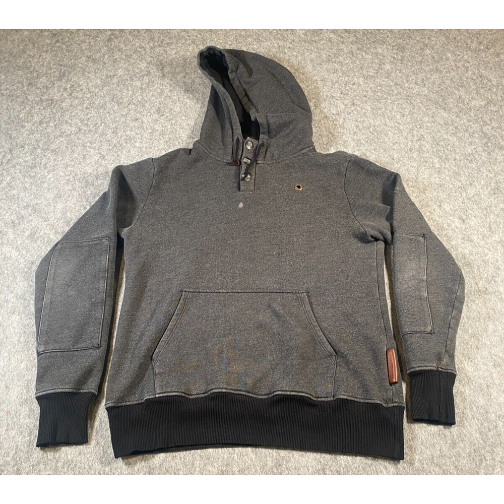 Flint And Tinder Hoodie Sweatshirt Gray Size M Made In USA Front Sain* Button